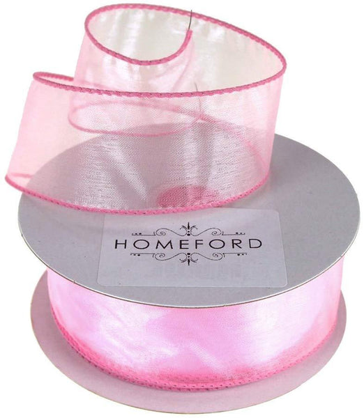 Sheer Organza Wired Edge Ribbon, 1-1/2-Inch, 10 Yards, Light Pink