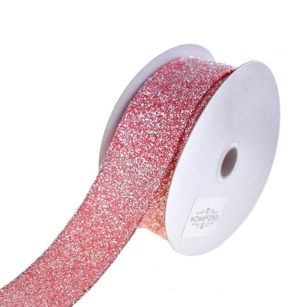 Christmas Glitter Frosted Polyester Wired Ribbon, 1-1/2-Inch, 10-Yard, Red