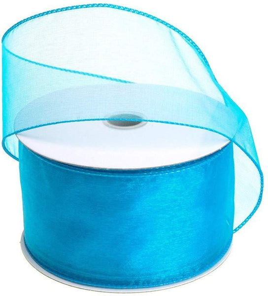 Sheer Chiffon Ribbon Wired Edge, 2-1/2-Inch, 25 Yards, Turquoise