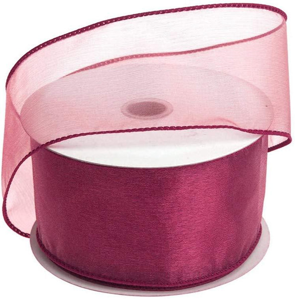 Sheer Chiffon Ribbon Wired Edge, 2-1/2-Inch, 25 Yards, Burgundy