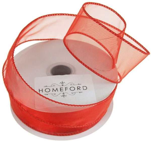 Sheer Organza Wired Edge Ribbon, 1-1/2-Inch, 10 Yards, Red