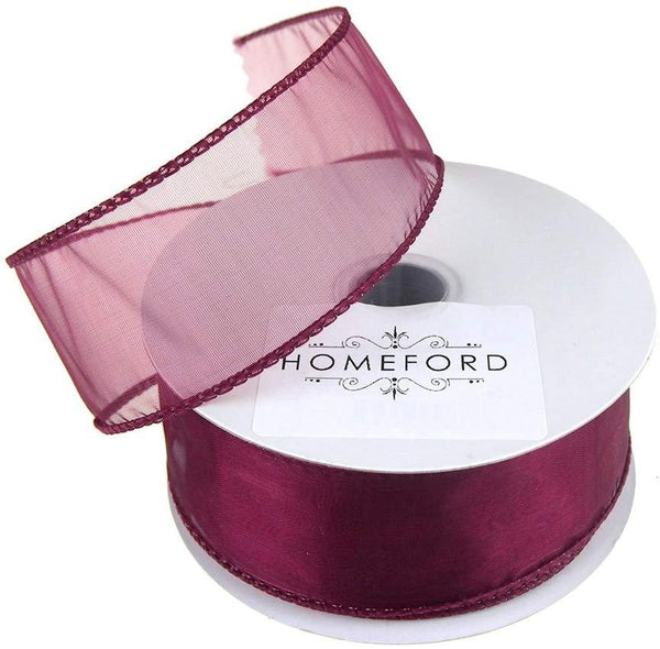 Sheer Organza Wired Edge Ribbon, 1-1/2-Inch, 10 Yards, Wine