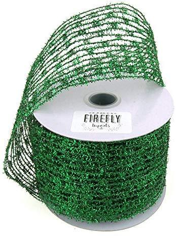 Mesh Net Glitter Ribbon Wired Edge, 2-1/2-Inch, 10 Yards, Emerald Green