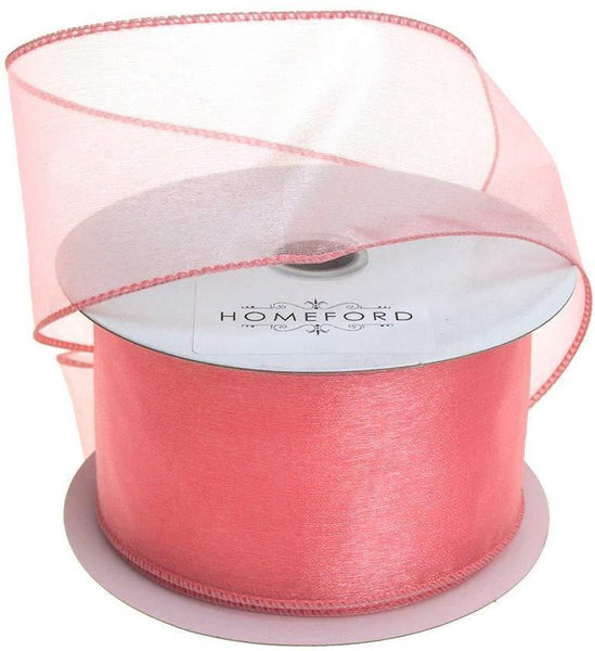 Sheer Chiffon Ribbon Wired Edge, 2-1/2-Inch, 25 Yards, Coral