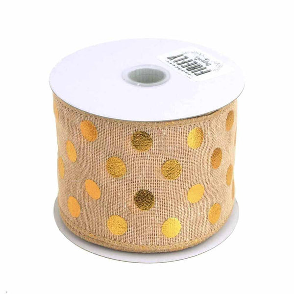 Embossed Dots Soft Canvas Ribbon Wired Edge, 2-1/2-Inch, 10 Yards, Natural