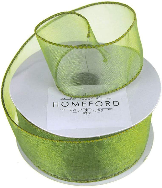 Sheer Organza Wired Edge Ribbon, 1-1/2-Inch, 10 Yards, Moss Green