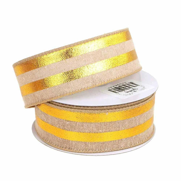 Embossed Stripes Soft Canvas Ribbon Wired Edge, 1-1/2-Inch, 10 Yards, Natural