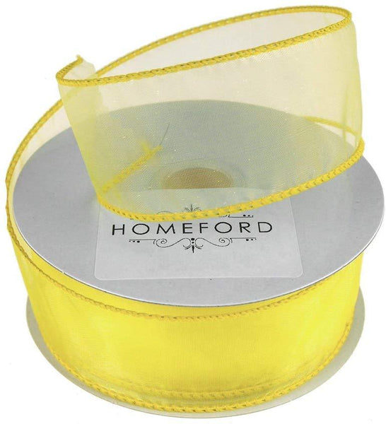 Sheer Organza Wired Edge Ribbon, 1-1/2-Inch, 10 Yards, Canary Yellow