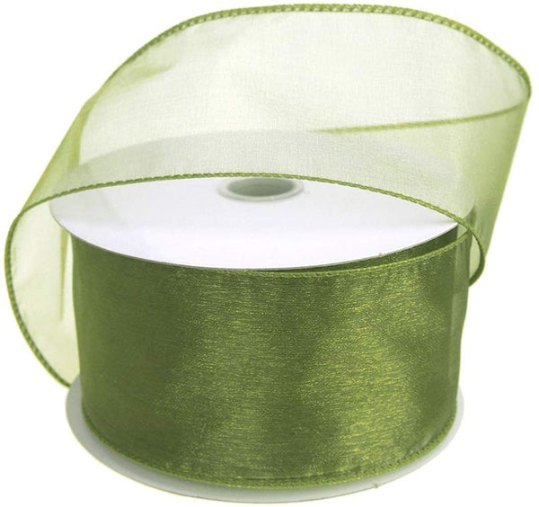 Sheer Chiffon Ribbon Wired Edge, 2-1/2-Inch, 25 Yards, Moss Green