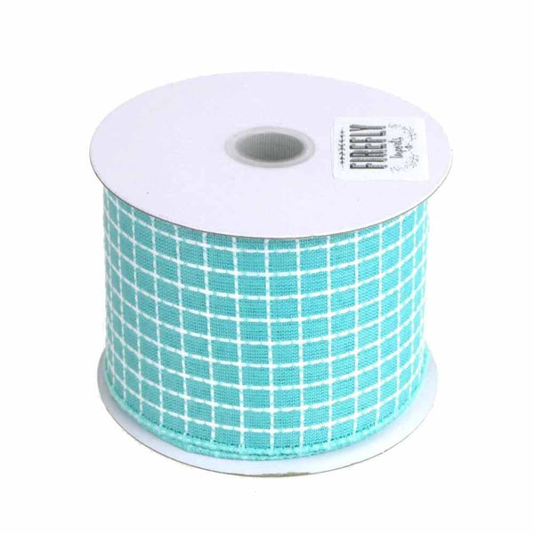 Dash Checkered Plaid Ribbon Wired Edge, 2-1/2-Inch, 10-Yard, Aqua