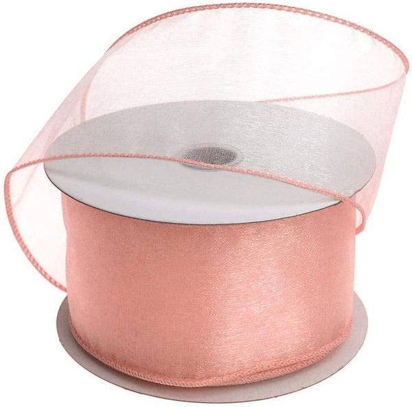 Sheer Chiffon Ribbon Wired Edge, 2-1/2-Inch, 25 Yards, Peach