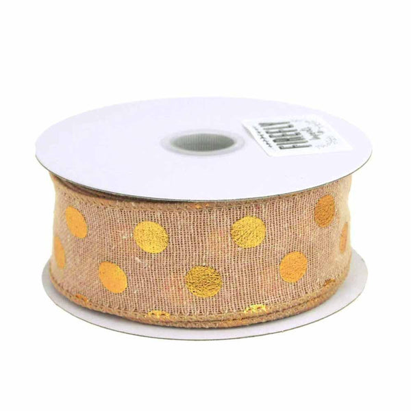 Embossed Dots Soft Canvas Ribbon Wired Edge, 1-1/2-Inch, 10 Yards, Natural