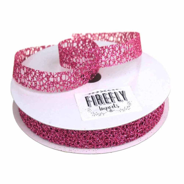 Glitter Web Mesh Ribbon, 5/8-Inch, 25 Yards, Fuchsia