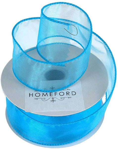 Sheer Organza Wired Edge Ribbon, 1-1/2-Inch, 10 Yards, Turquoise