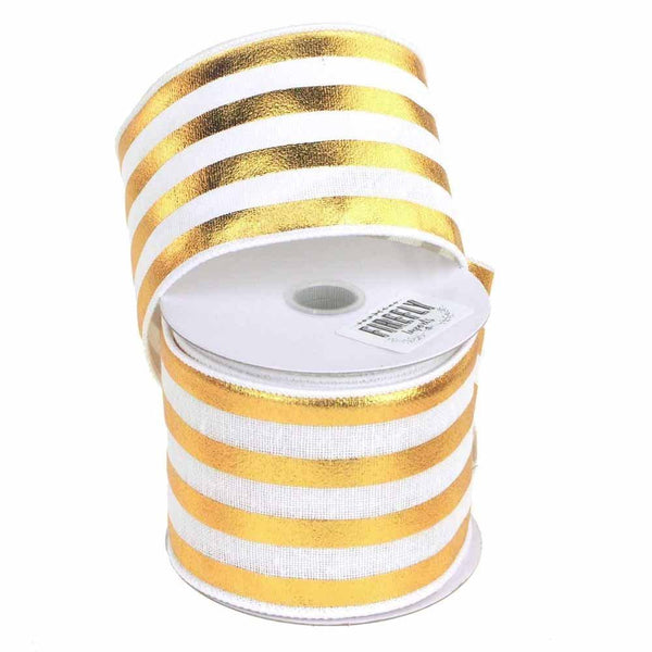 Embossed Stripes Soft Canvas Ribbon Wired Edge, 2-1/2-Inch, 10 Yards, White