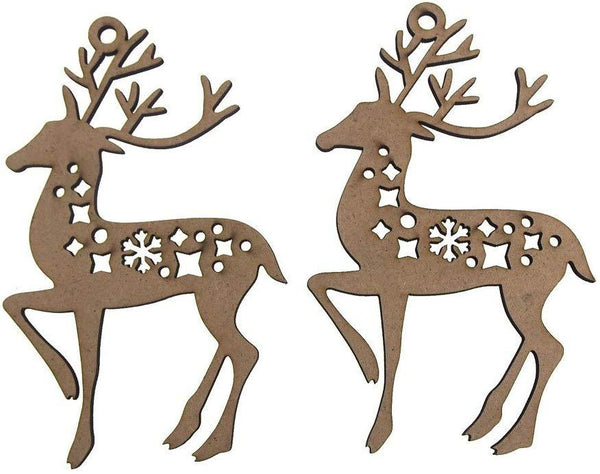 Reindeer Laser Cut Christmas Ornaments, 4-Inch, 2-Piece