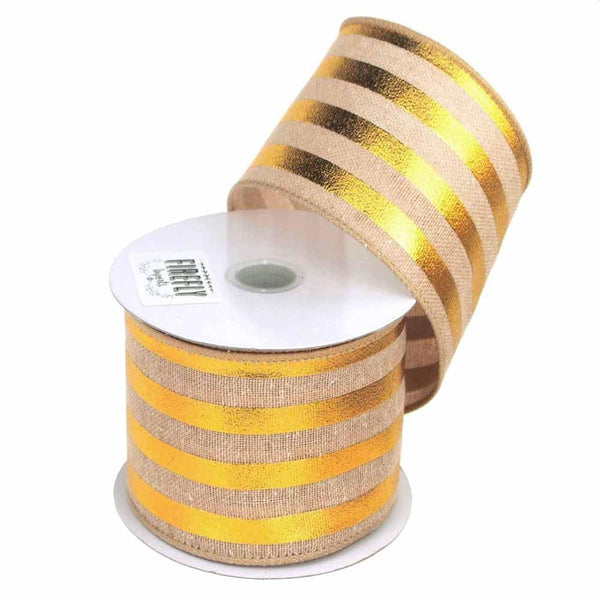 Embossed Stripes Soft Canvas Ribbon Wired Edge, 2-1/2-Inch, 10 Yards, Natural