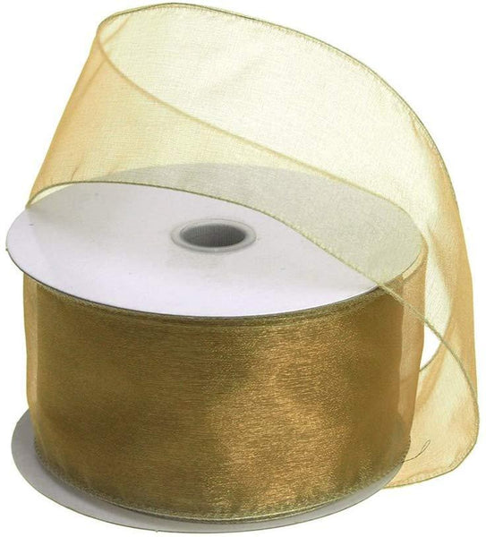 Sheer Chiffon Ribbon Wired Edge, 2-1/2-Inch, 25 Yards, Gold