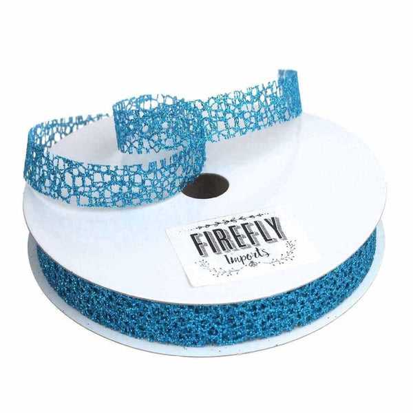 Glitter Web Mesh Ribbon, 5/8-Inch, 25 Yards, Turquoise