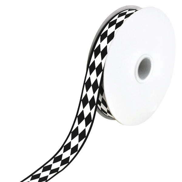 Classic Harlequin Diamonds Satin Ribbon, 5/8-Inch, 10-Yard - Black/White