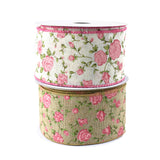 Blooming Rose Wired Canvas Ribbon, 2-1/2-Inch, 10-Yard