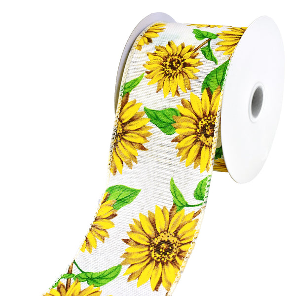 Sunflowers Faux Linen Wired Ribbon, 2-1/2-Inch, 10-Yard