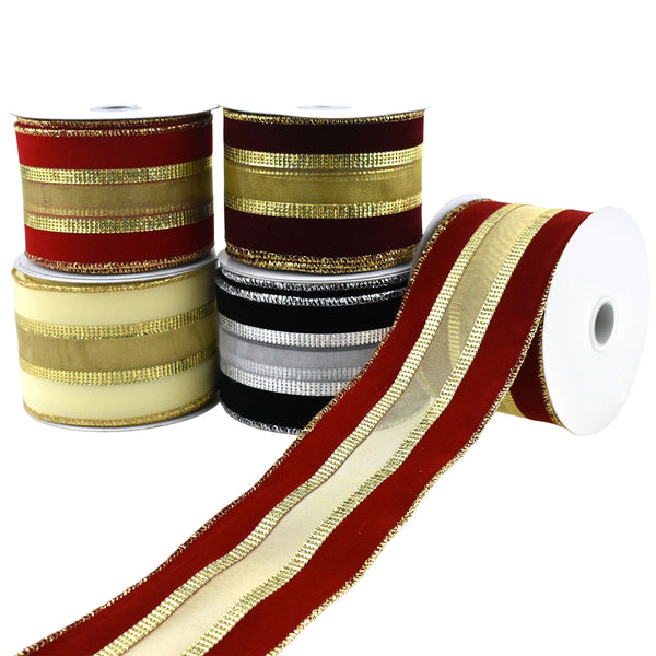 Christmas Velvet Mesh Center Wired Ribbon, 2-1/2-Inch