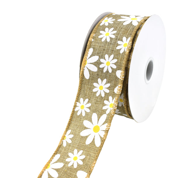 Daisy Faux Linen Wired Ribbon, 1-1/2-Inch, 10-Yard