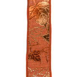 Embossed Autumn Leaves Faux Linen Wired Ribbon, 1-1/2-Inch, 10-Yard