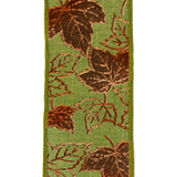 Embossed Autumn Leaves Faux Linen Wired Ribbon, 2-1/2-Inch, 10-Yard