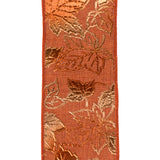 Embossed Autumn Leaves Faux Linen Wired Ribbon, 2-1/2-Inch, 10-Yard