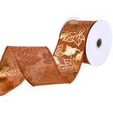 Embossed Autumn Leaves Faux Linen Wired Ribbon, 2-1/2-Inch, 10-Yard