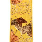 Embossed Autumn Leaves Faux Linen Wired Ribbon, 2-1/2-Inch, 10-Yard