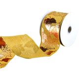 Embossed Autumn Leaves Faux Linen Wired Ribbon, 2-1/2-Inch, 10-Yard