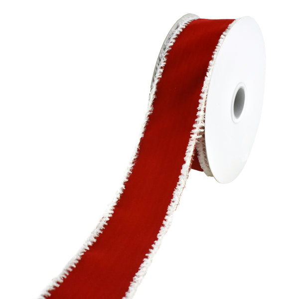 Christmas Bright Red Velvet Snowy Wired Edge Ribbon, 1-1/2-Inch, 10-Yard