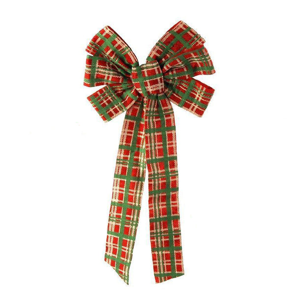 Checkered Plaid Felt Christmas Bow, 20-Inch - Red/Green