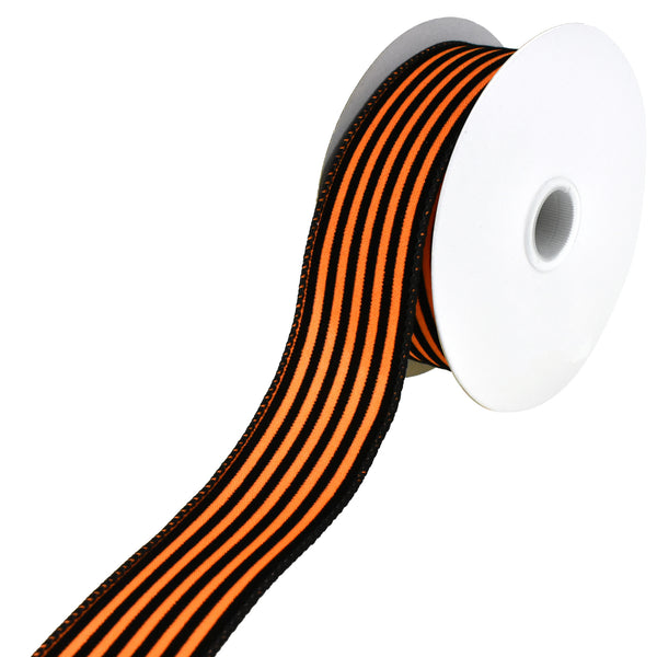 Flocked Halloween Cabana Stripes Wired Ribbon, 1-1/2-Inch, 10-Yard