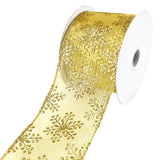 Metallic Glitter Christmas Snowflake, Stripe Sheer Wired Ribbon, 2-1/2-Inch, 10-Yard