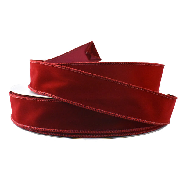 Christmas Velvet Wired Edge Ribbon, Scarlet, 1-1/2-Inch, 50-Yard