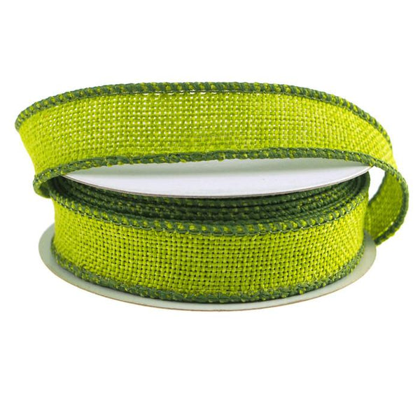 Faux Burlap Wired Edge Ribbon, 7/8-inch, 10-yard, Apple Green