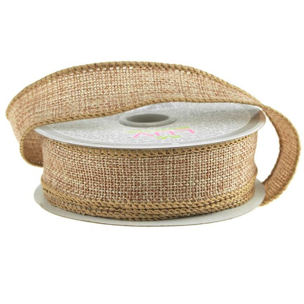 Faux Burlap Wired Edge Ribbon, 7/8-inch, 10-yard, Toffee