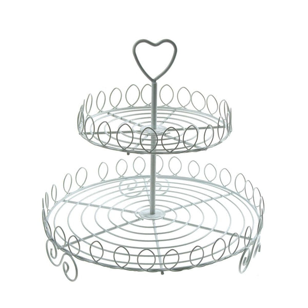 Round Metal Wire Cupcake Holder, 2-tier, 8-1/2-Inch, White