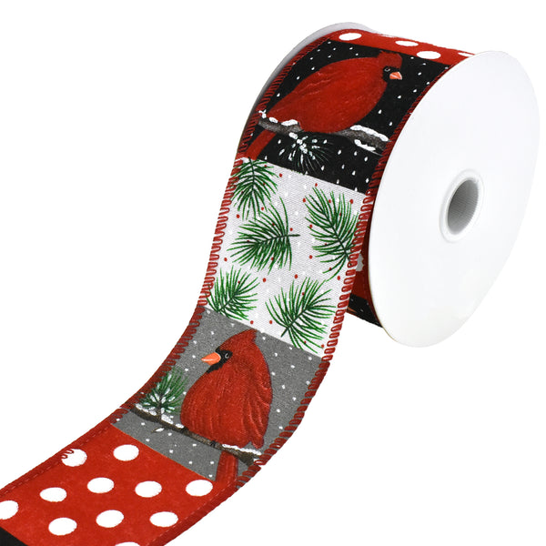 Christmas Cardinal Quilt Pattern Wired Ribbon, 2-1/2-Inch, 10-Yard