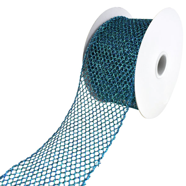 Metallic Grand Glittered Net Wired Ribbon, 2-1/2-Inch 10-Yard - Turquoise