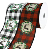 Buffalo Plaid Reindeer Christmas Wreath Wired Ribbon, 2-1/2-Inch, 10-Yard