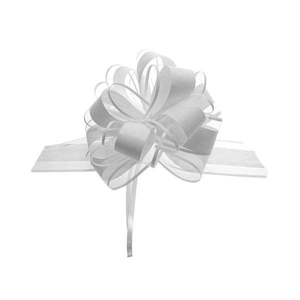 Snow Pull Bow Ribbon, White, 14 Loops, 2-Inch, 2-Count