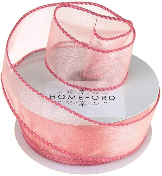 Sheer Organza Wired Edge Ribbon, 1-1/2-Inch, 10 Yards, Rosy Mauve