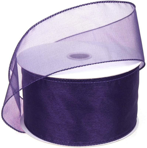 Sheer Chiffon Ribbon Wired Edge, 2-1/2-Inch, 25 Yards, Eggplant