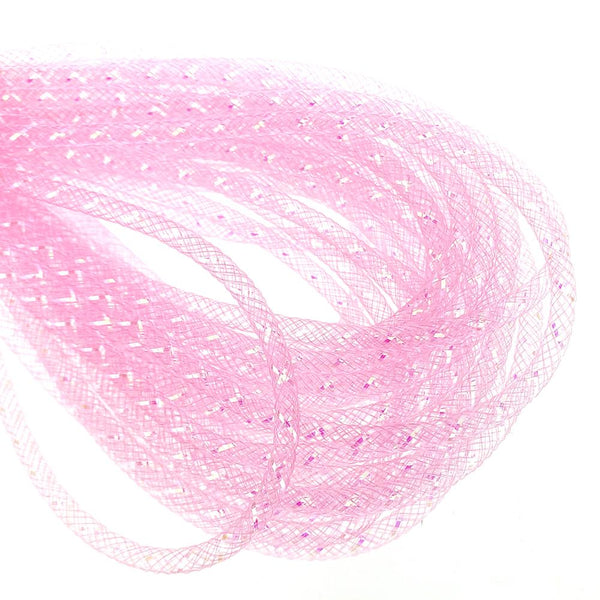 Iridescent Decor Mesh Tube Ribbon, 4mm, 20-Yard, Pink