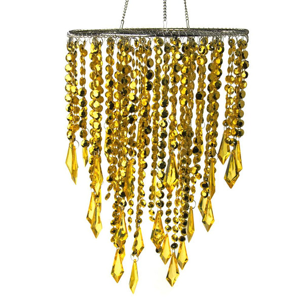 Hanging Beaded Chandelier with Icicle Crystals, Gold, 10-1/2-Inch